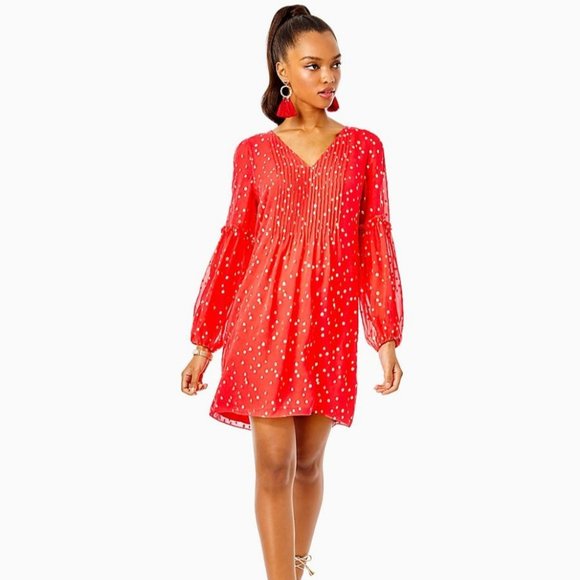 Lilly Pulitzer Dresses & Skirts - Cleme Metallic Dot Long Sleeve Silk Dress